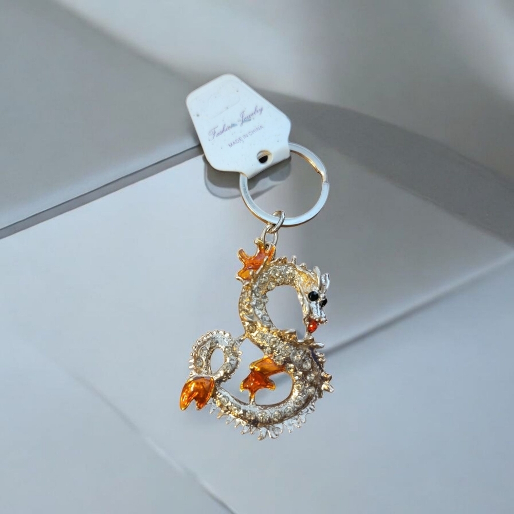Gold and Orange Dragon Keychain